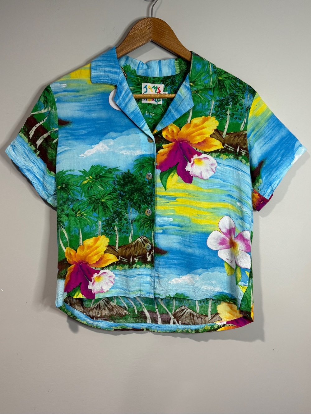 Jams World Vtg Orchid Island Women’s Short Sleeve Floral Button Up Camp Shirt XS